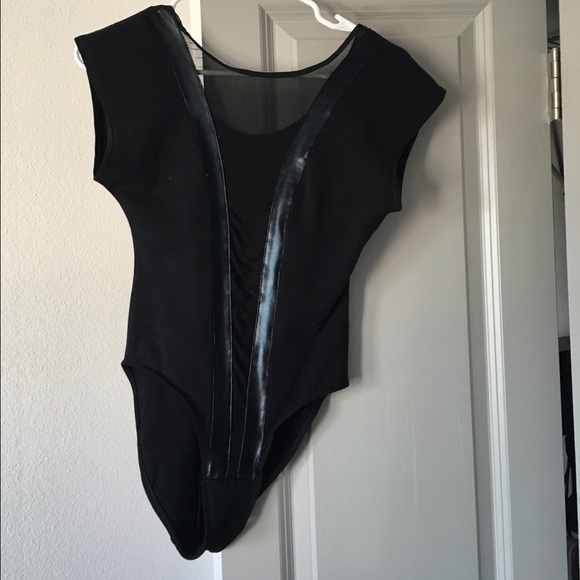 American Apparel Mesh V-Neck Bodysuit with Leather