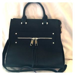 Black handbag, faux leather