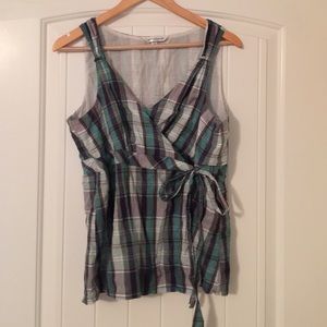 Wrap tie plaid top