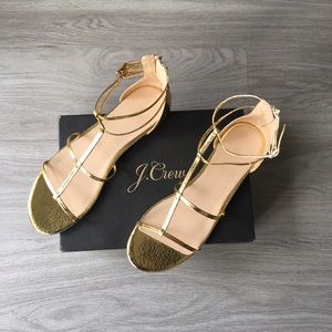 JCrew gladiators- crackled gold metallic leather