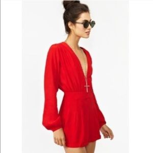 NWT Motel Rocks Red Jet Plunge Neck Romper Sz XS