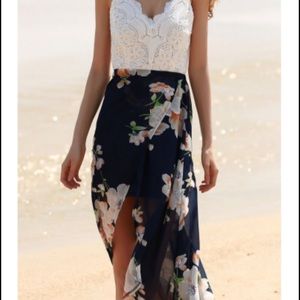 Backless Spaghetti Straps Lace Spliced Dress