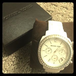 Michael Kors white watch with crystal face