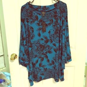 New teal and black floral blouse