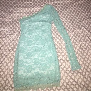 Blue lace one shoulder dress