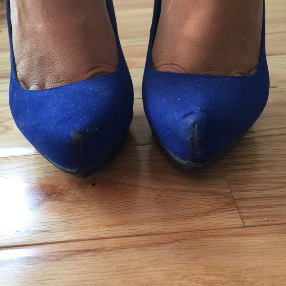 Anne Michelle Strappy Blue Platform Pumps - Picture 2 of 4