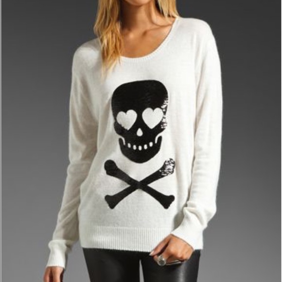 Wildfox White Label Sequins Skull Sweater SZ XS