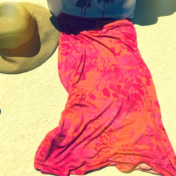 Mid Length Cotton Skirt Pink & Orange SZ Small