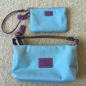Classic Coach matching nylon purse and wristlet