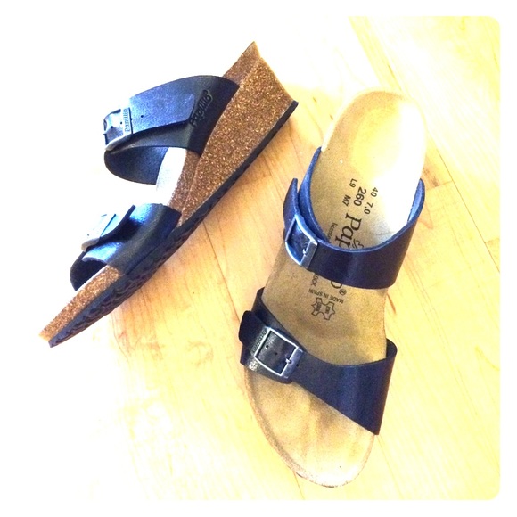 Birkenstock Shoes - Black leather Papillio wedges by Birkenstock