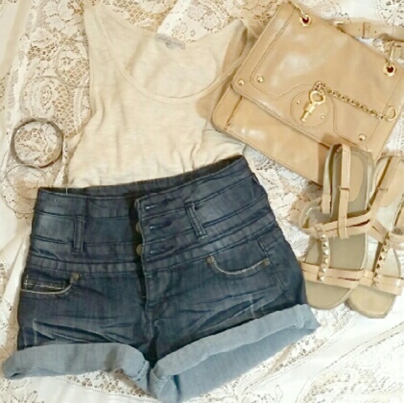 Hi-Waisted Dark Blue Denim Shorts