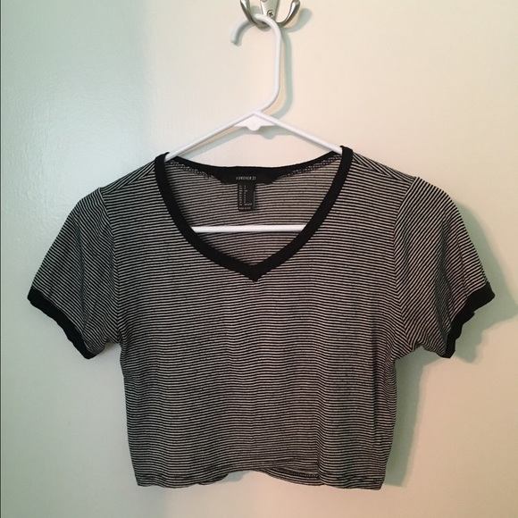 SOLD F21 Black and White Striped Crop Top