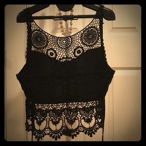 Black lace crop top