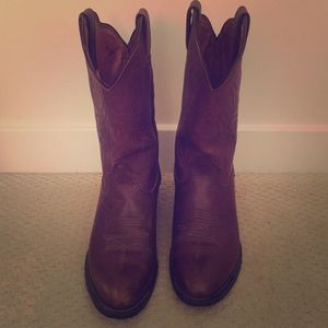 Brown leather cowboy boots