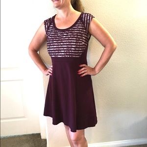 Express maroon fit and flare dress