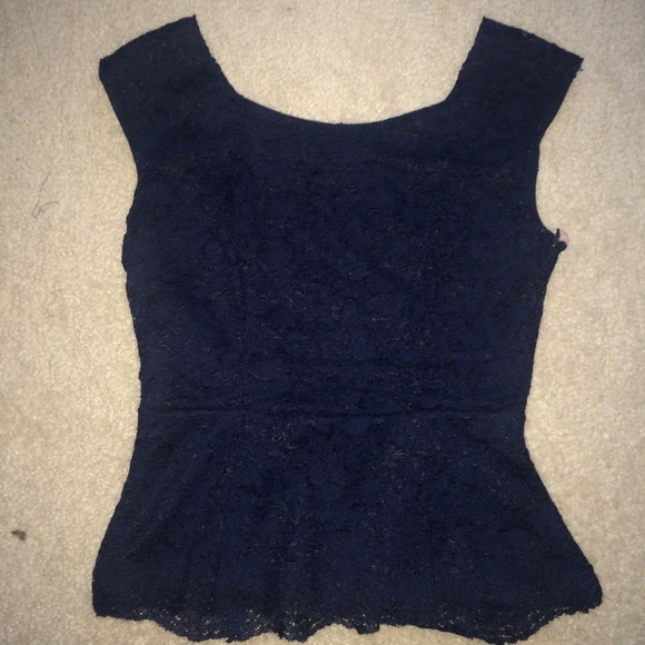Navy Lace Peplum Top