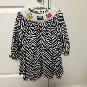 Smocked zebra print toddler dress