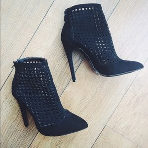 Caged Faux Suede Ankle Booties