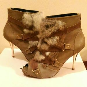 Open Toe Gold & Furry Ankle Booties
