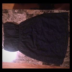 Strapless navy blue lace dress, open back