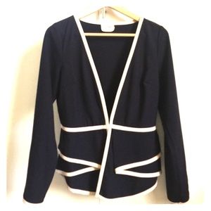 Navy Blue Peplum Jacket with Cream Edge Piping