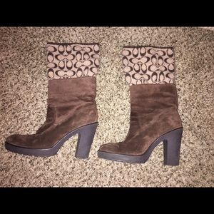 Authentic Coach Suede/Wool Fold-Over Boots, 8.5