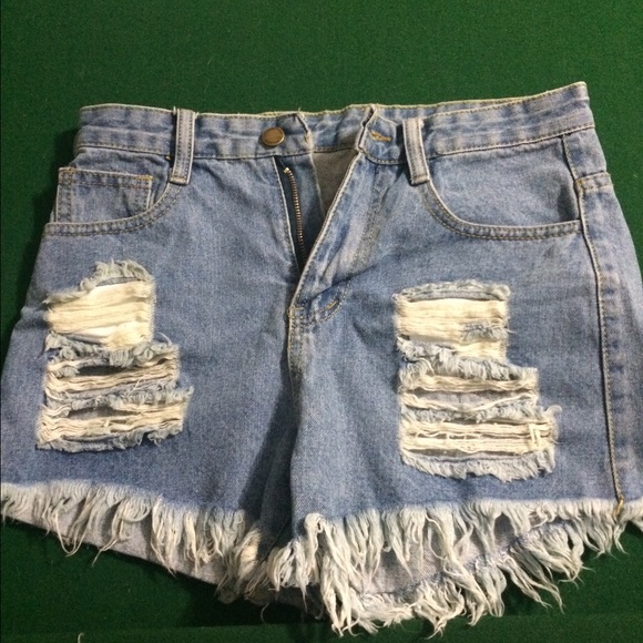 High-waist blue jean shorts