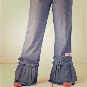Ladies Ruffle Girl Chambray Triple Ruffle Pants