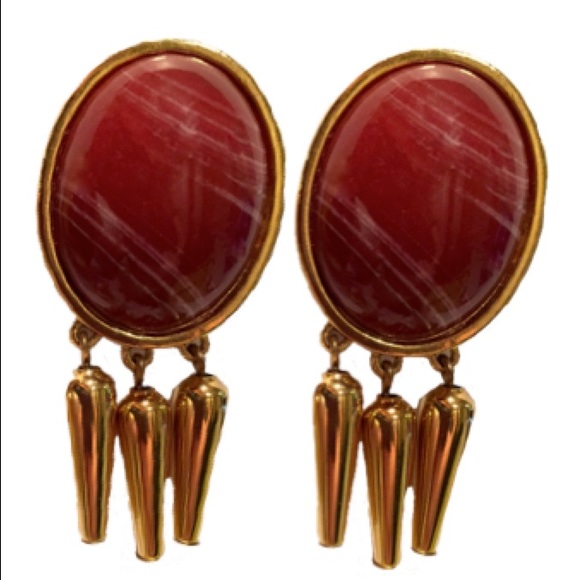 80's YSL Marbled Red and Gold Drop Earrings