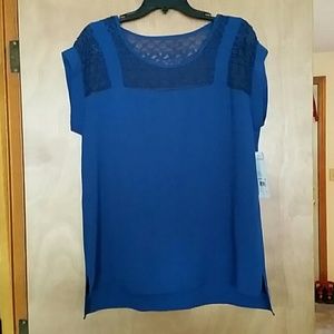 NWT NY collection - navy blue cutout blouse