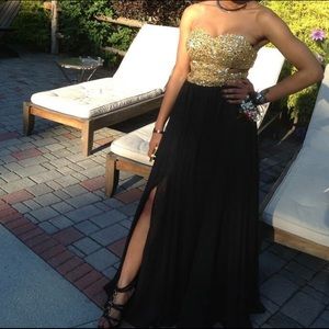 Strapless Black and Gold Gown