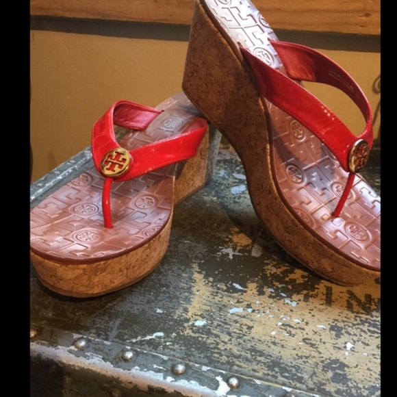 Tory Burch red patent leather sandals
