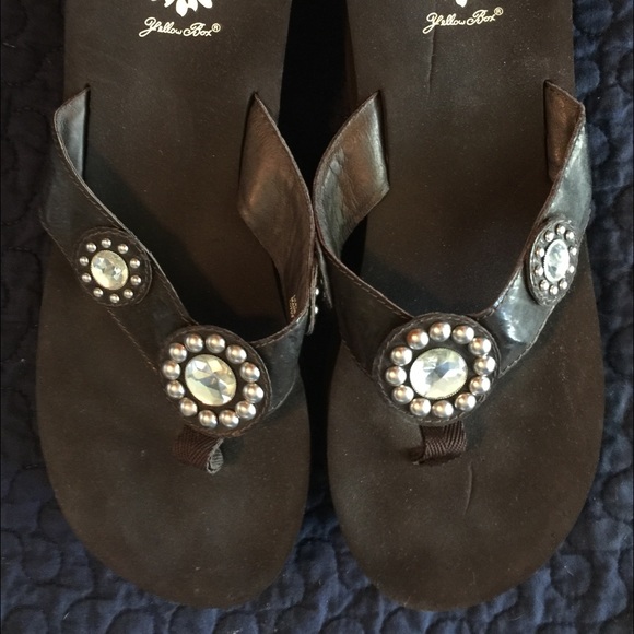 Yellow Box brown flip flops