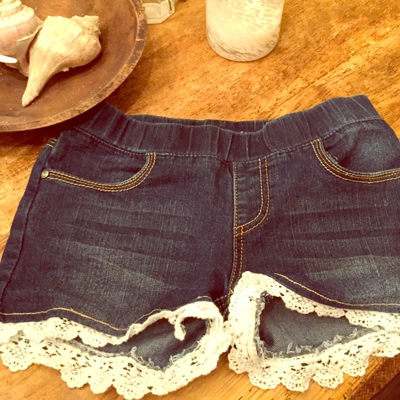 Lace-Trimmed Denim Shorts