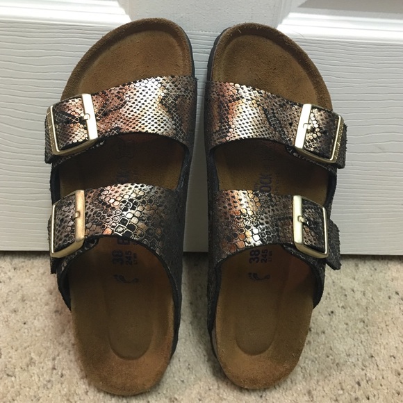 Birkenstock snakeskin soft bed sandal.  Size 38.