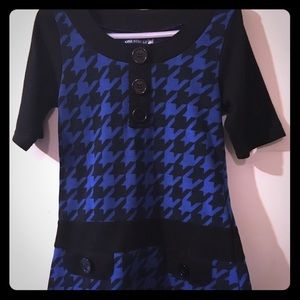 Girls Blue and Black Houndstooth print top