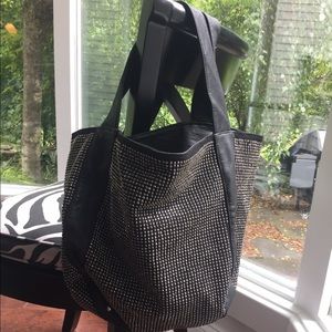 Black faux leather studded tote