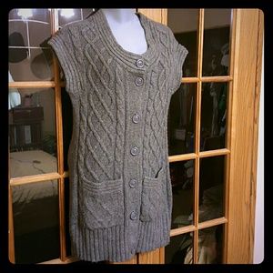 A.N.A. Cable Knit Cap Sleeve Button Tunic Sweater
