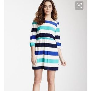 Fully lined striped dress with v back