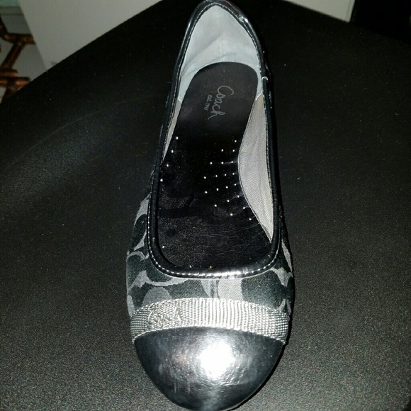 Black and Silver Coach Flats