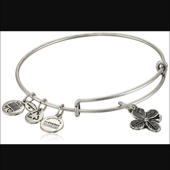 RETIRED Alex & Ani Lucky Clove Silver Charm Bangle - Picture 2 of 4