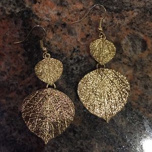 Gold, detailed leaf earrings