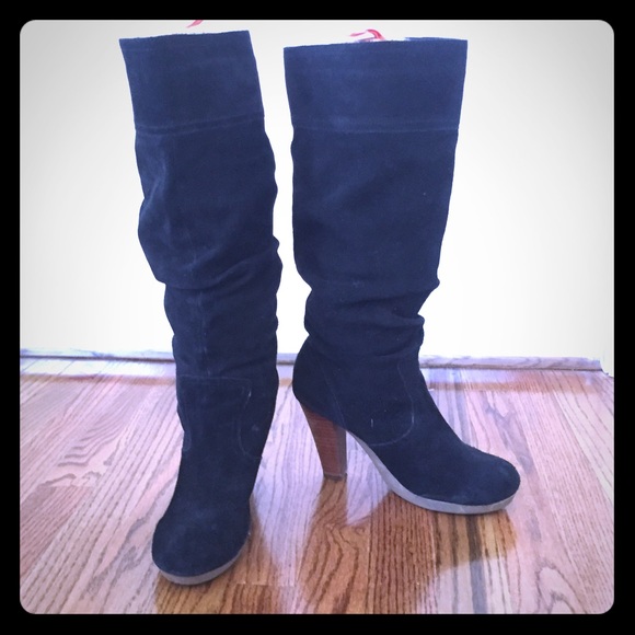 Black Suede Colin Stuart heeled boots sz 7.5 - Picture 1 of 4