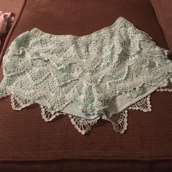 Mint colored laced shorts