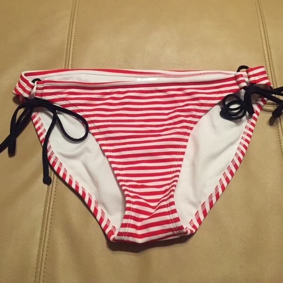 Red and white striped, side tie, bikini bottom