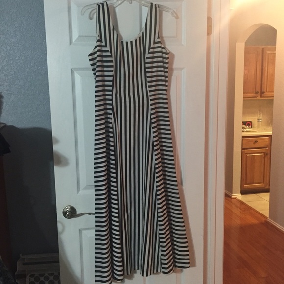 Sundress with navy vertical stripes