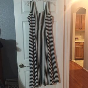 Sundress with navy vertical stripes