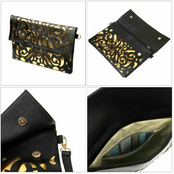 Black and gold oversized envelope clutch - Picture 3 of 3