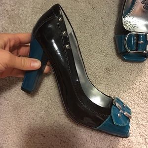 Never worn! Naughty Monkey black and teal patent