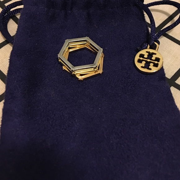 Tory Burch - gold, rose gold, and steel rings